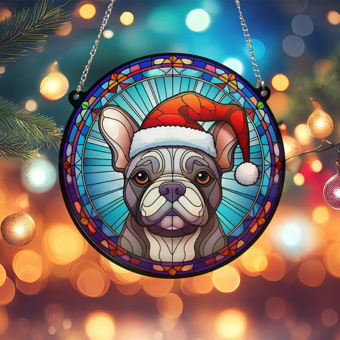 French Bulldog Grey Christmas Suncatcher